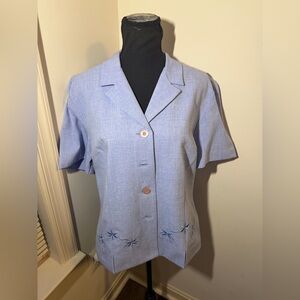 Sag Harbor Women's Dress Blouse Top Short Sleeve Embroidered Blue Size 12